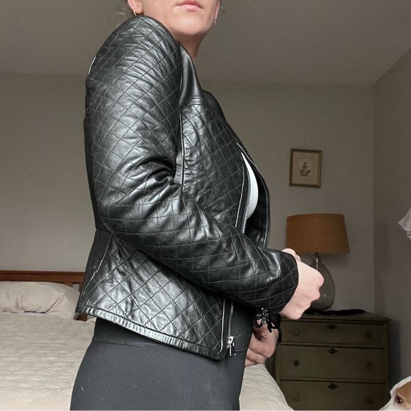 Classic Black Quilted Short Leather Jacket Moto Buttery Lambskin Leather Coat - Picture 11 of 14